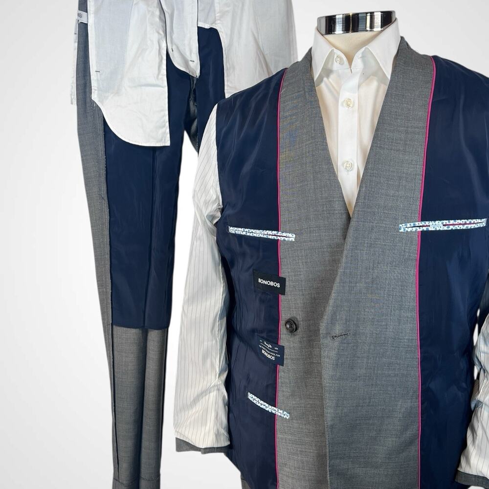 Bonobos Marzotto Italian Wool 38R 29x34 Gray Double Breasted Statement Suit - Picture 12 of 16